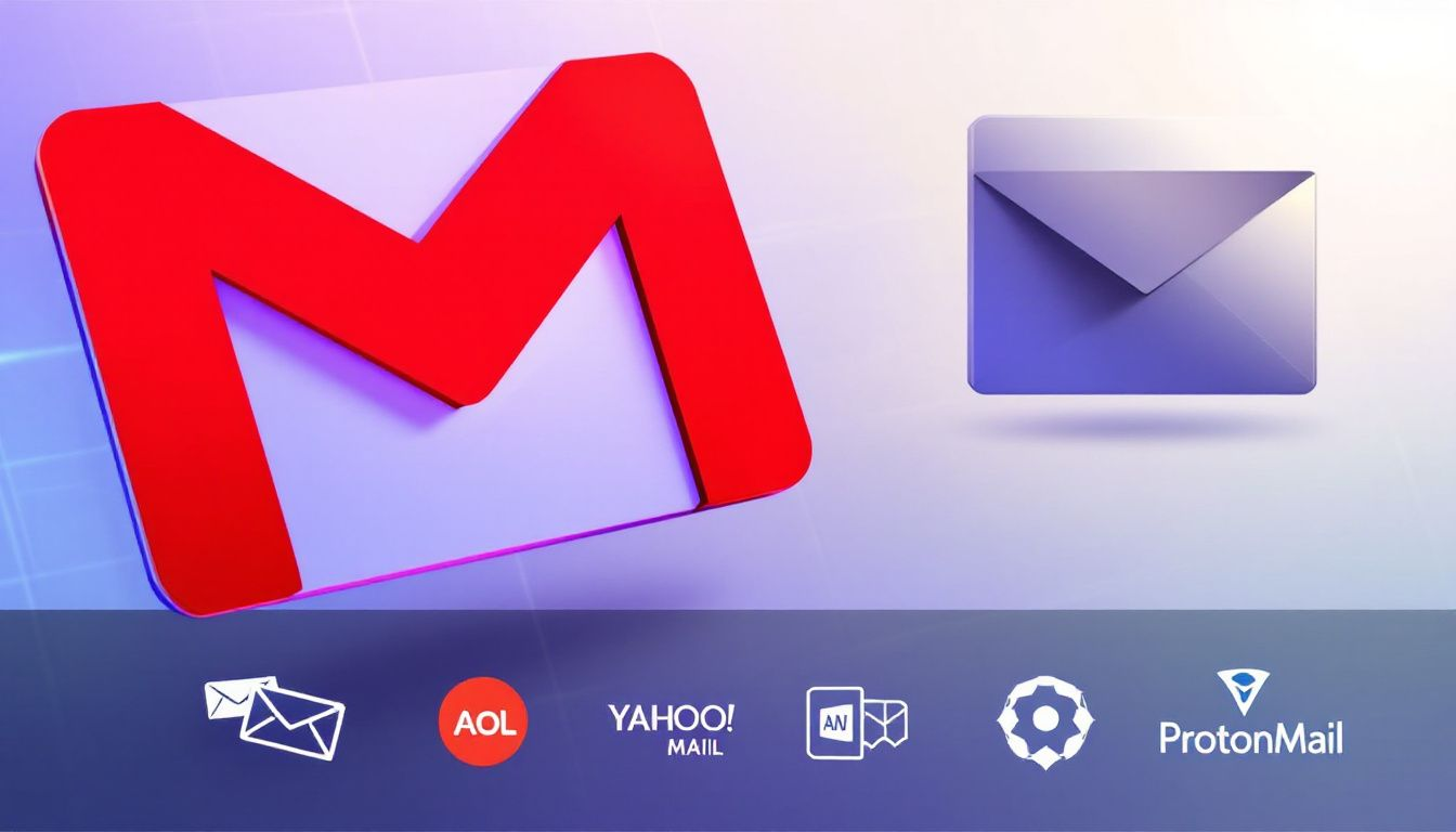 A visual representation of various email clients and providers, including popular ones like Gmail and Outlook.