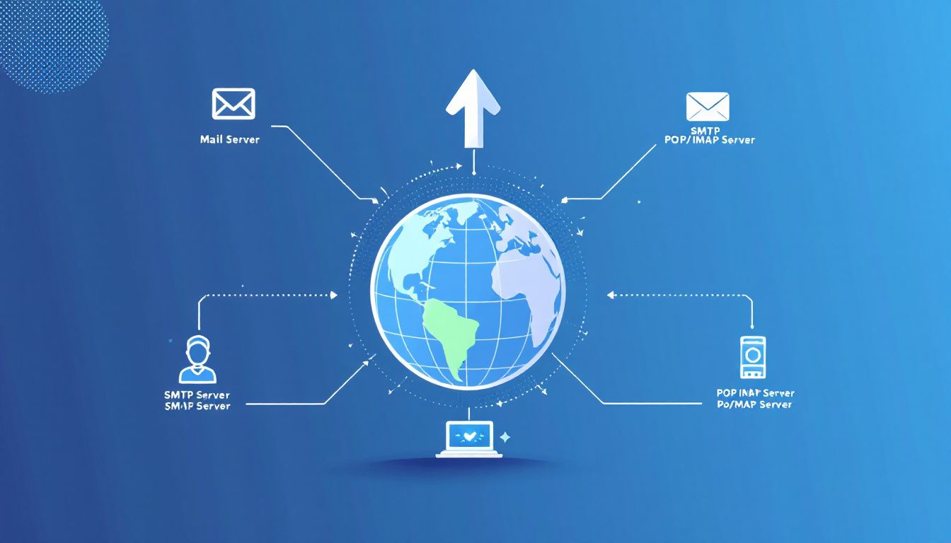 A diagram illustrating how email works, including mail servers and email clients.